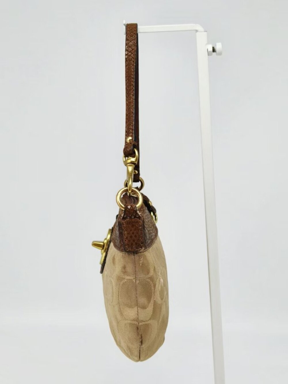 Coach Signature C Canvas Mini Shoulder Bag Brown Leather Turnlock Y2K Vintage - Picture 8 of 13